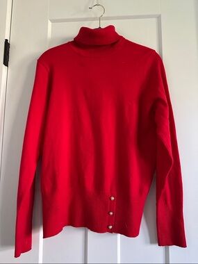 Christian Siriano Bright Red Turtleneck Sweater with Side Button Detail